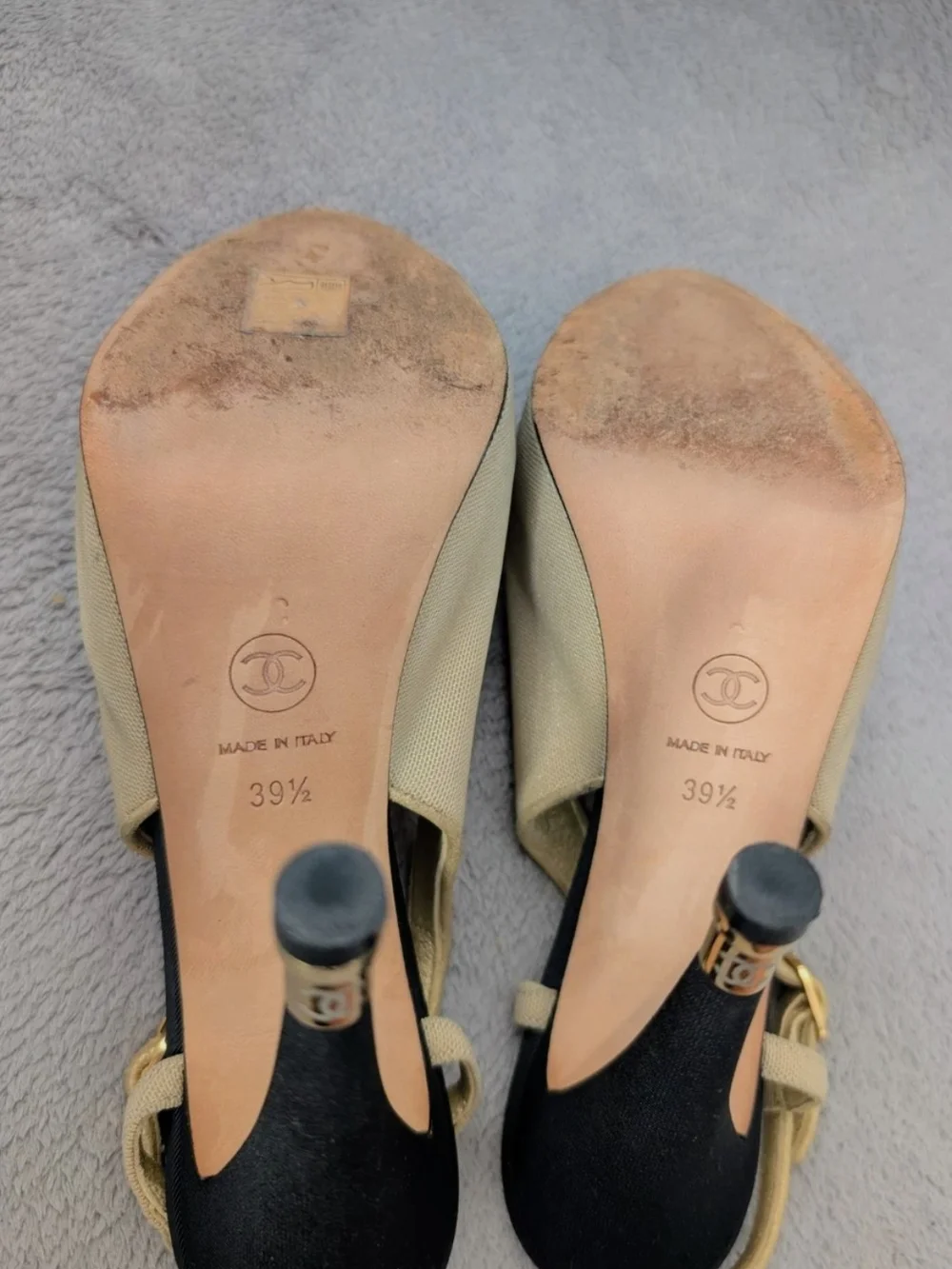 CHANEL Cream and Black Two-Tone Slingback Heels